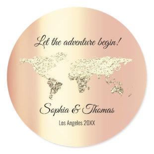 Thank Wedding World Map Destination Golden Globe Classic Round Sticker