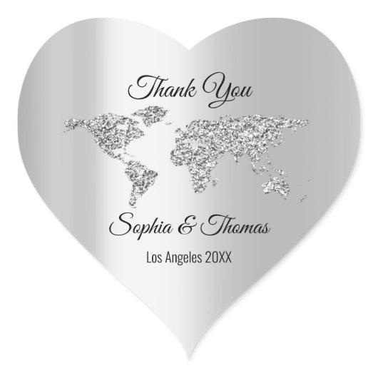 Thank Wedding World Map Destination Gray Heart Heart Sticker