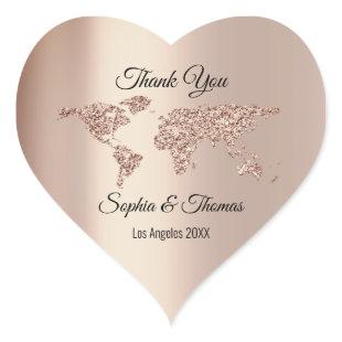 Thank Wedding World Map Destination Rose Heart Heart Sticker
