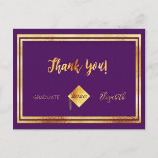 Thank you graduation 2021 purple gold postcard