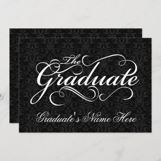 The Graduate, Elegant Black Damask Graduation Invitation