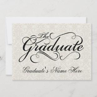 The Graduate, Elegant Ivory Damask Graduation Invitation