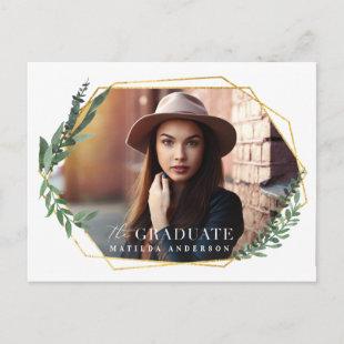 The graduate foliage and gold geometric postcard