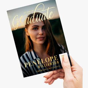 The Graduate Script Photo Magazine Graduation Foil Invitation