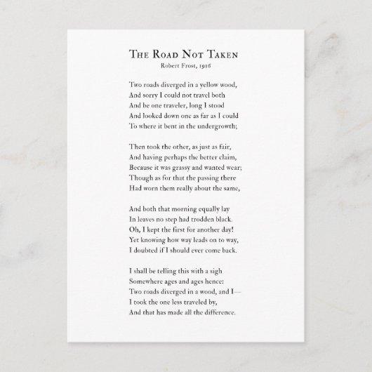 The Road Not Taken Poem Robert Frost Postcard