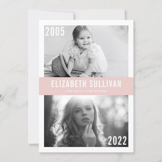 Then and Now Blush Pink Photo Collage Graduation Invitation