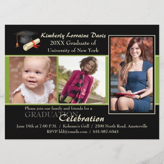 Then and Now Green Photo Graduation Invitation