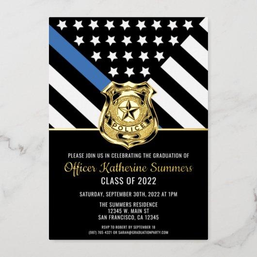 Thin Blue Line Flag Police Academy Graduation Foil Invitation