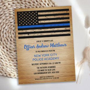 Thin Blue Line Law Enforcement Police Graduation I Invitation Postcard