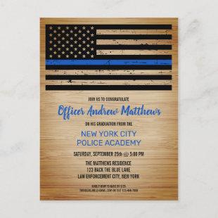 Thin Blue Line Law Enforcement Police Graduation I Invitation Postcard