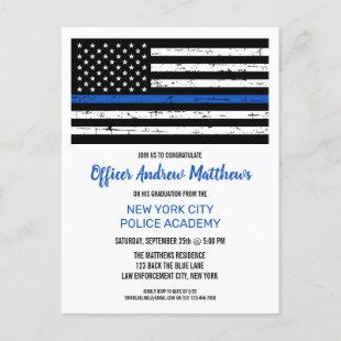 Thin Blue Line Law Enforcement Police Graduation Invitation Postcard