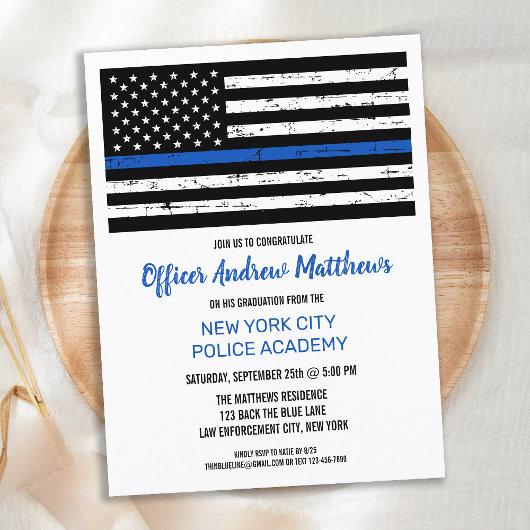 Thin Blue Line Law Enforcement Police Graduation Invitation Postcard