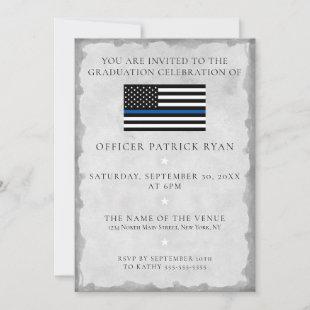 Thin Blue Line Silver Police Flag Graduation Party Invitation