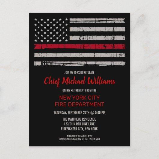 Thin Red Line Fire Academy Firefighter Retirement Invitation Postcard