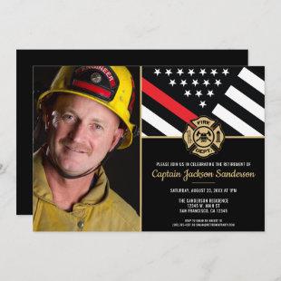 Thin Red Line Fireman Photo Firefighter Retirement Invitation
