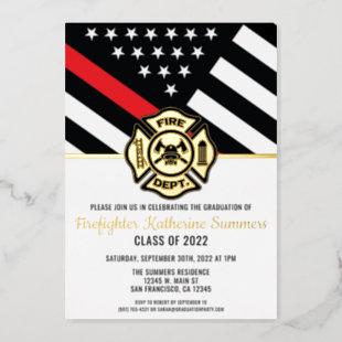 Thin Red Line Flag Fireman Firefighter Graduation Foil Invitation