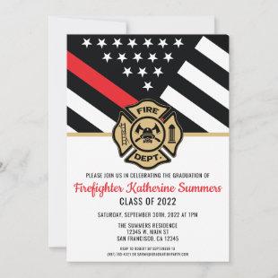 Thin Red Line Flag Fireman Firefighter Graduation  Invitation