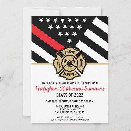Thin Red Line Flag Fireman Firefighter Graduation  Invitation
