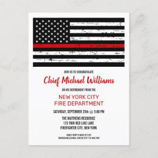 Thin Red Line Flag Fireman Firefighter Retirement Invitation Postcard