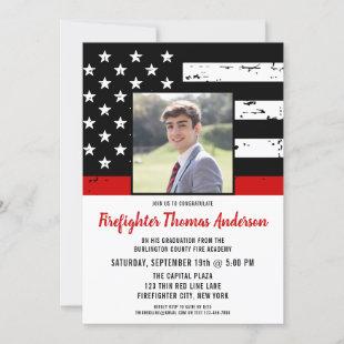 Thin Red Line Photo Firefighter Graduation Party  Invitation
