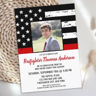 Thin Red Line Photo Firefighter Graduation Party  Invitation