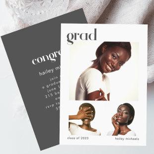 Three Photo Collage Graduation Party Gray Invitation