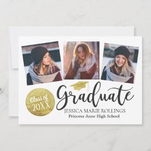 Three Photo Graduation Card - Gold Stamp Grad