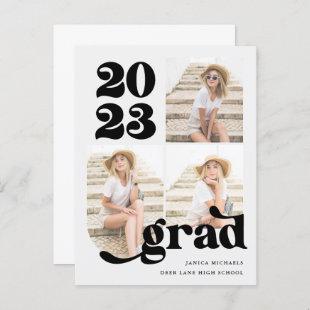 Three Photo Retro Type 2023 Graduation Party Announcement Postcard