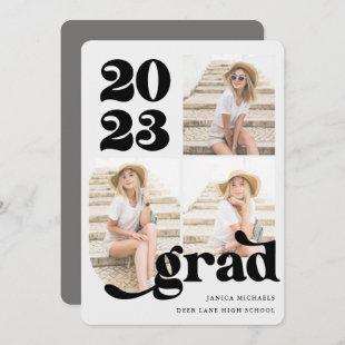 Three Photo Retro Type Black and Gray Graduation Invitation