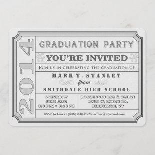 Ticket Style 2014 Gray Graduation Party Invite