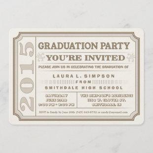 Ticket Style 2015 Brown Graduation Party Invite