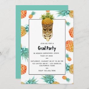 Tiki Luau Summer Pineapple Beach Graduation Party Invitation