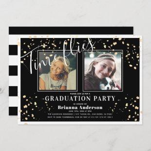 Time Flies Black Stripe Gold Photo Graduation Invitation