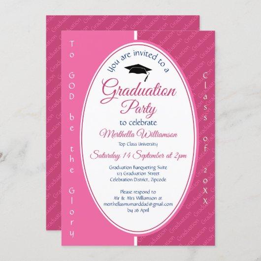 TO GOD BE THE GLORY Custom Pink Graduation Invitation