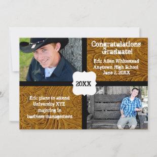 Tooled Leather Photo Graduation Announcement