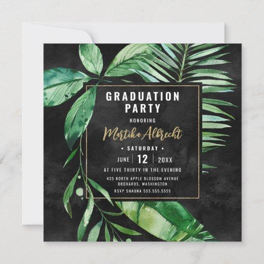Topical Leaf | Green and Black | Photo Graduation Invitation