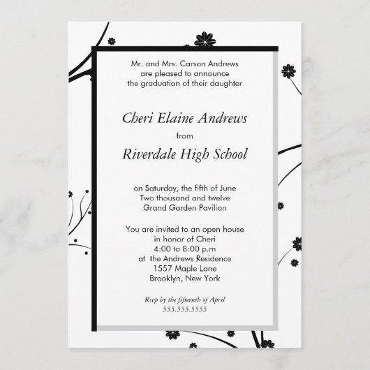 Traditional-Black floral graduation invitation