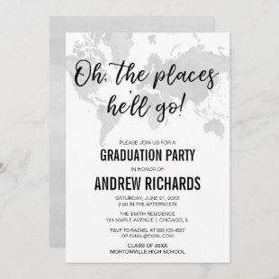 Travel theme Oh the places he'll go graduation Invitation