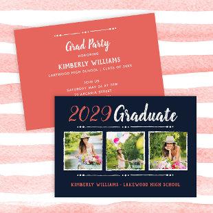 Trendy 3 Photo Collage Graduation Party Invitation