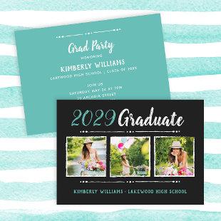 Trendy 3 Photo Collage Graduation Party Invitation