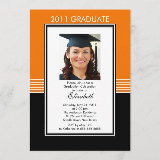 Trendy Black & Orange Photo Graduation Invitation