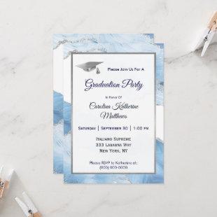 Trendy Blue Silver Agate Graduation Invitation