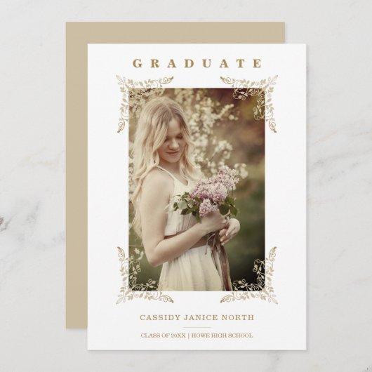 Trendy Chic Golden Lace Romantic Graduate Photo  Invitation