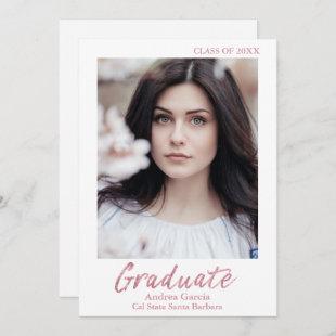 Trendy Chic Rose Gold Text Overlay Graduate Photo Announcement