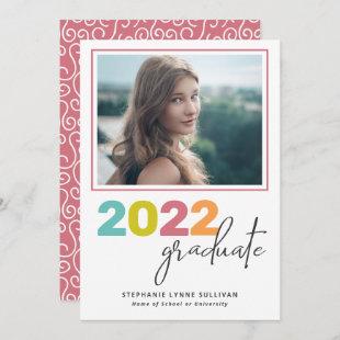 Trendy Colorful Lettering Modern Grad Party Invitation