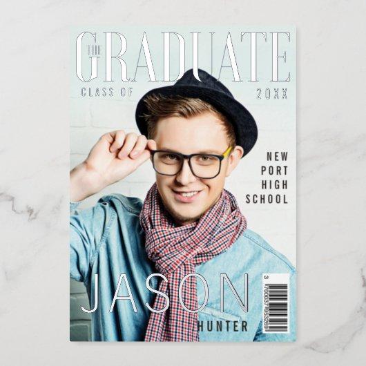 Trendy Fun Graduate Magazine Cover Inspired Grad Foil Invitation