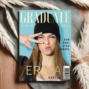 Trendy Fun Graduate Magazine Cover Inspired Grad Foil Invitation