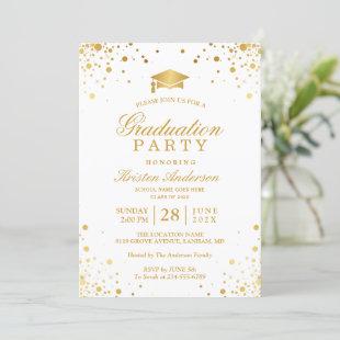 Trendy Gold Confetti Dots Graduation Party Photo Invitation