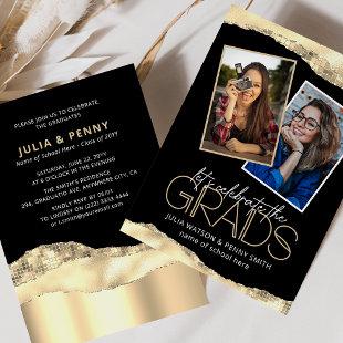 Trendy Gold Joint Graduation Party Photo Invitation