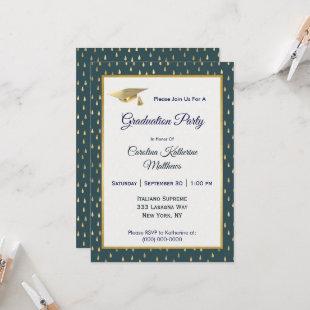 Trendy Gold Raindrops Slate Gray Graduation  Invitation